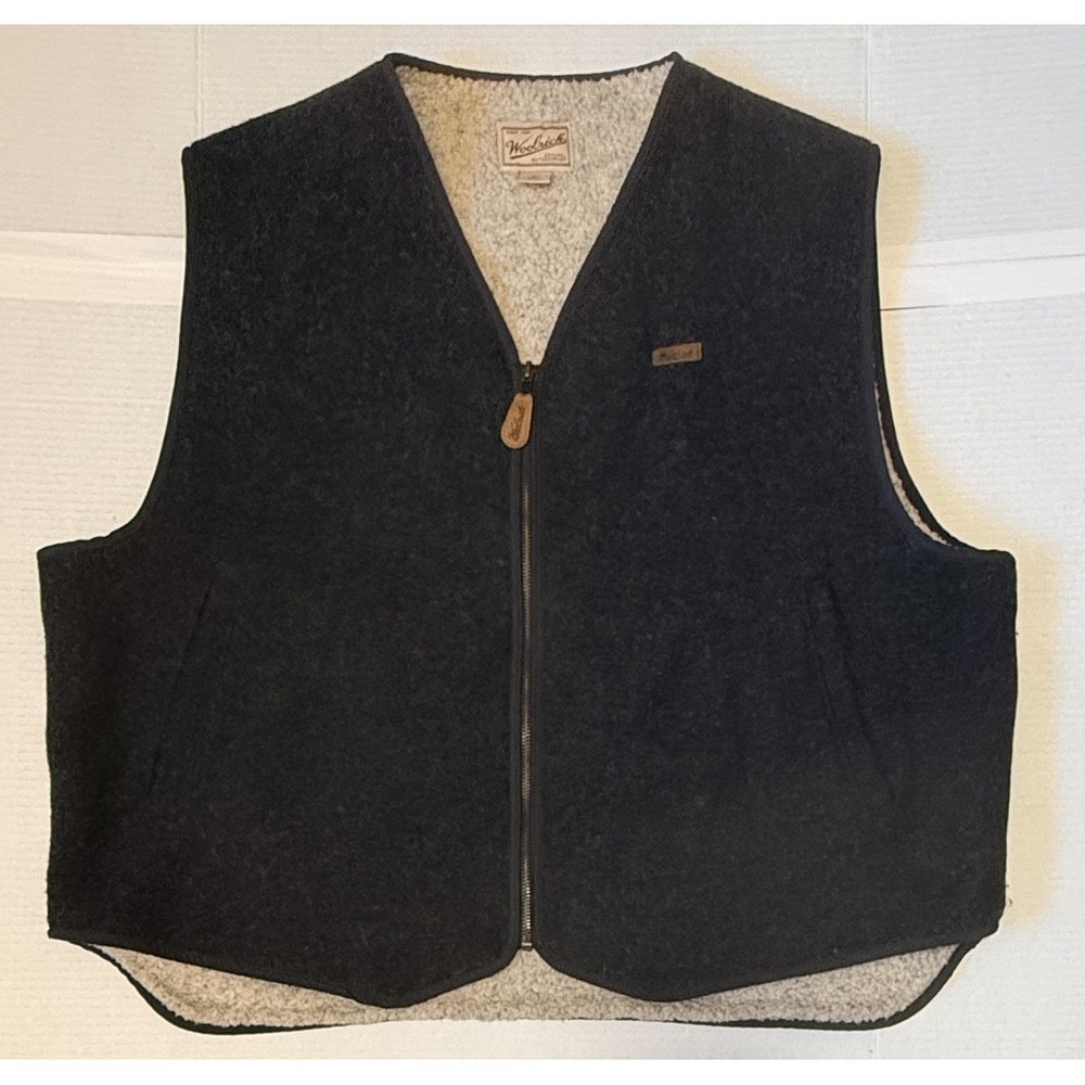 WOOLRICH - Men's VTG Vest -Charcoal Gray Wool Blend Sherpa Fleece Lined USA- 2XL